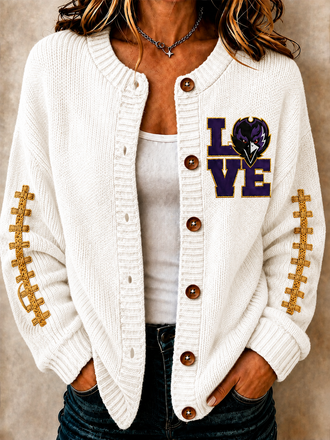 Women's Football Printed Knitted Cardigan