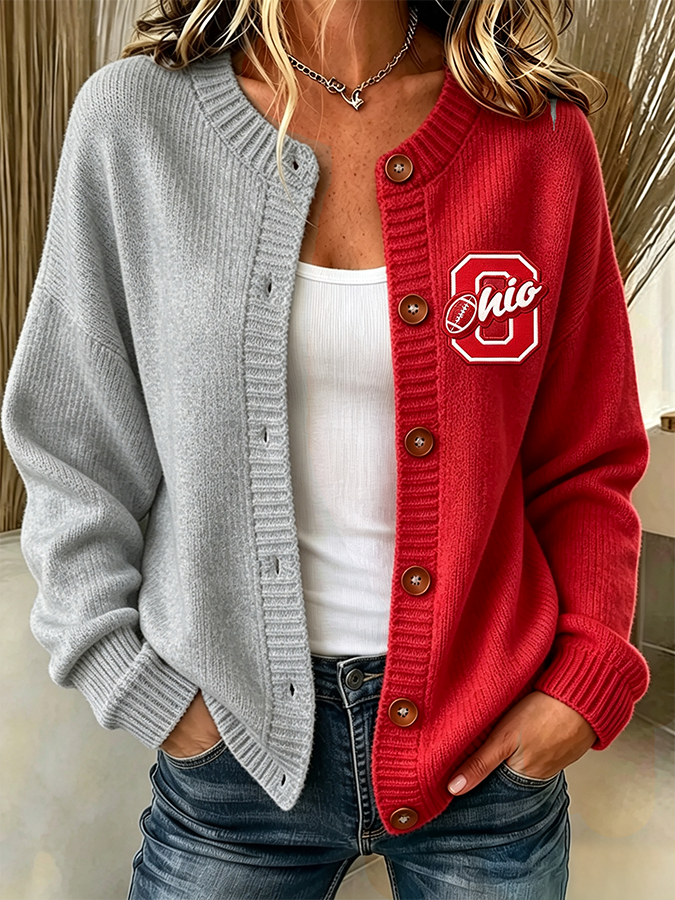 Women'S Casual Football Plant Knitted Cardigan Top Main image