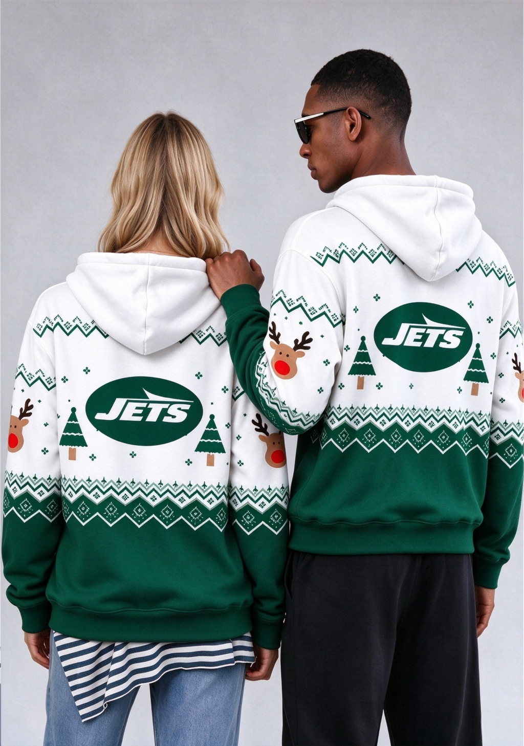 New York Jets Christmas Fair Isle Print Couple Hoodie