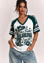 Women She's From Philadelphia I Can Tell Western Cowboy Game Day V-Neck T-Shirt