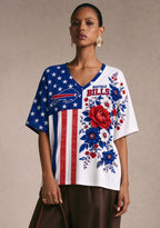 Women's Buffalo Bills American Flag Floral V-Neck T-Shirt