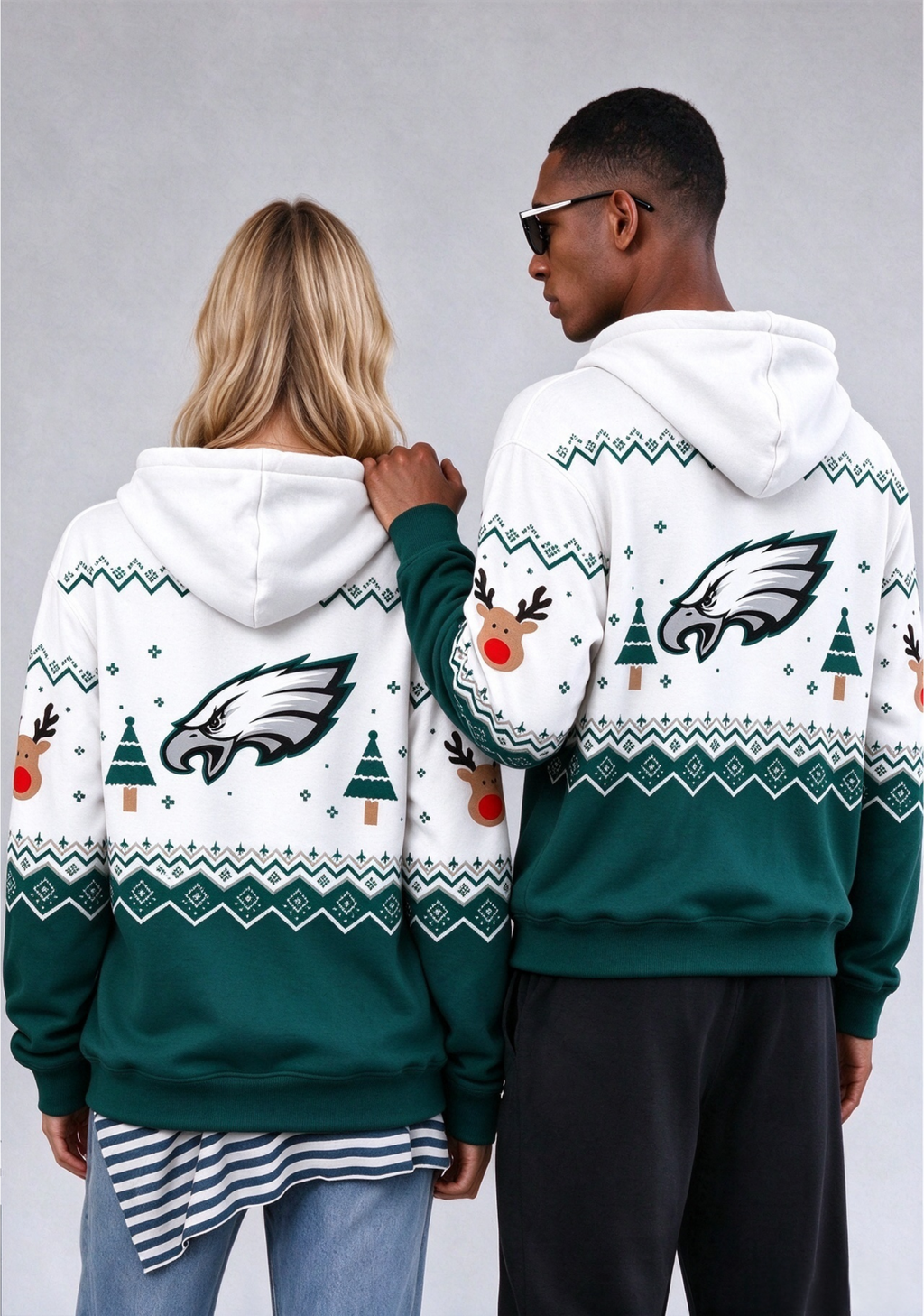 Philadelphia Eagles Christmas Fair Isle Print Couple Hoodie