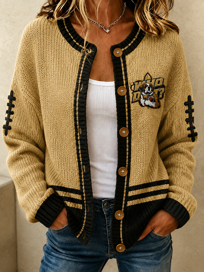 Women's Casual Football Plant Knitted Cardigan Top Main image