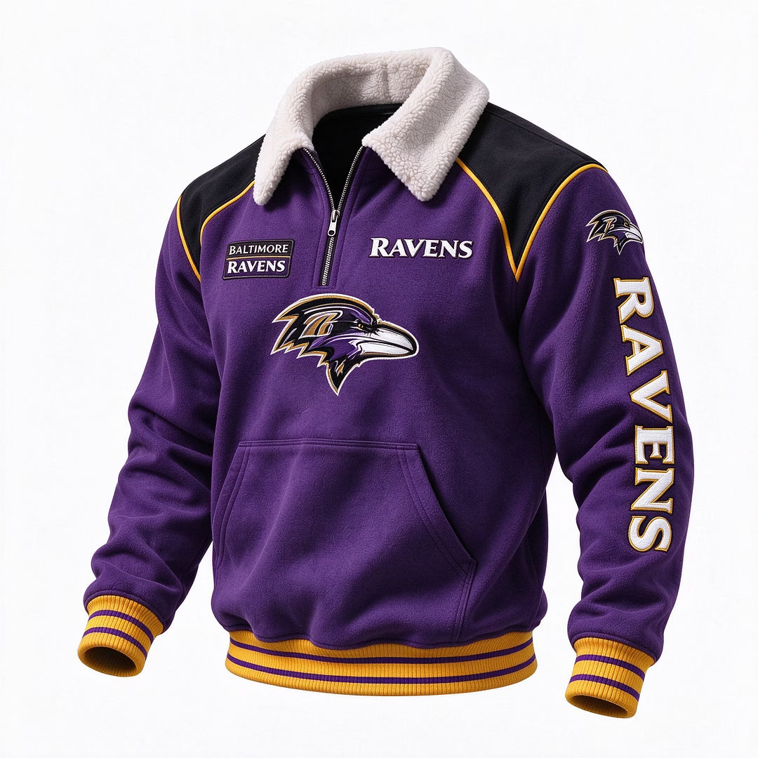 Baltimore Ravens Sherpa Collar 1/4 Zip Fleece Pullover NFL Fan Jacket