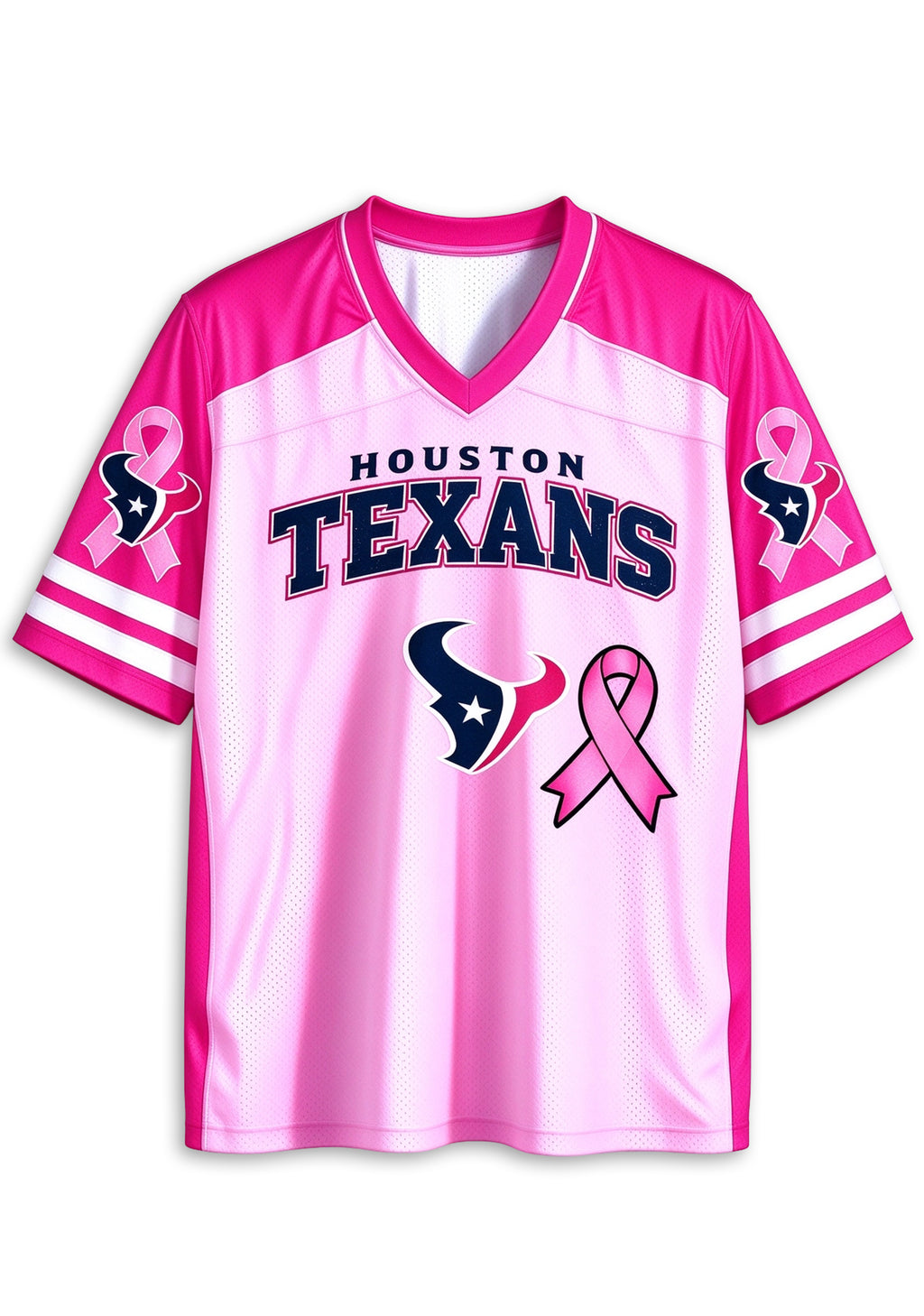Women Houston Texans Breast Cancer Awareness Pink Ribbon Mesh Jersey