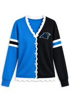 Women's Carolina Panthers Color Block Scalloped Trim V-Neck Button Cardigan