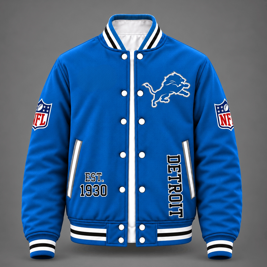 Unisex Detroit Lions Logo Printed Varsity Jacket