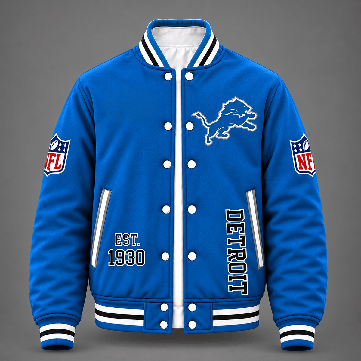 Unisex Detroit Lions Logo Printed Varsity Jacket