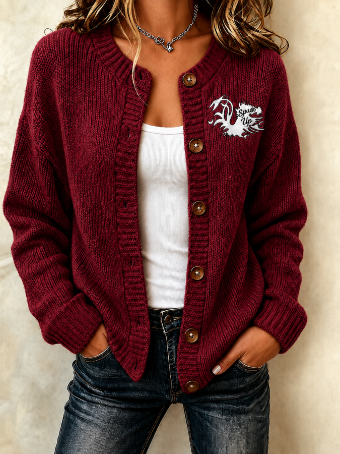 Women'S Football Printed Knitted Cardigan