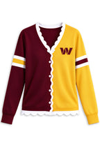 Women's Washington Commanders Color Block Scalloped Trim V-Neck Button Cardigan