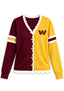 Women's Washington Commanders Color Block Scalloped Trim V-Neck Button Cardigan