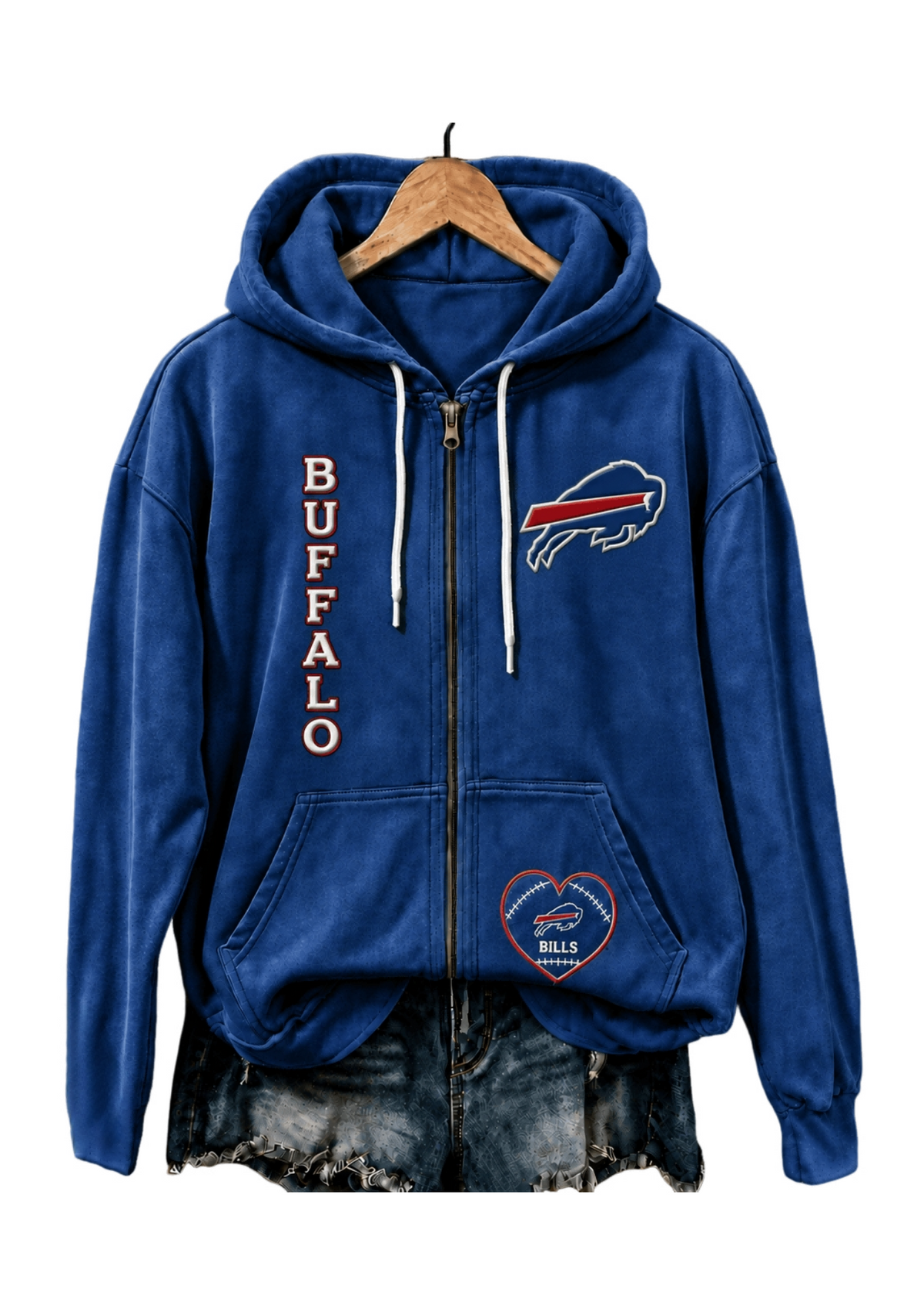 Buffalo Bills Women Heart Football Graphic Zip Up Hoodie