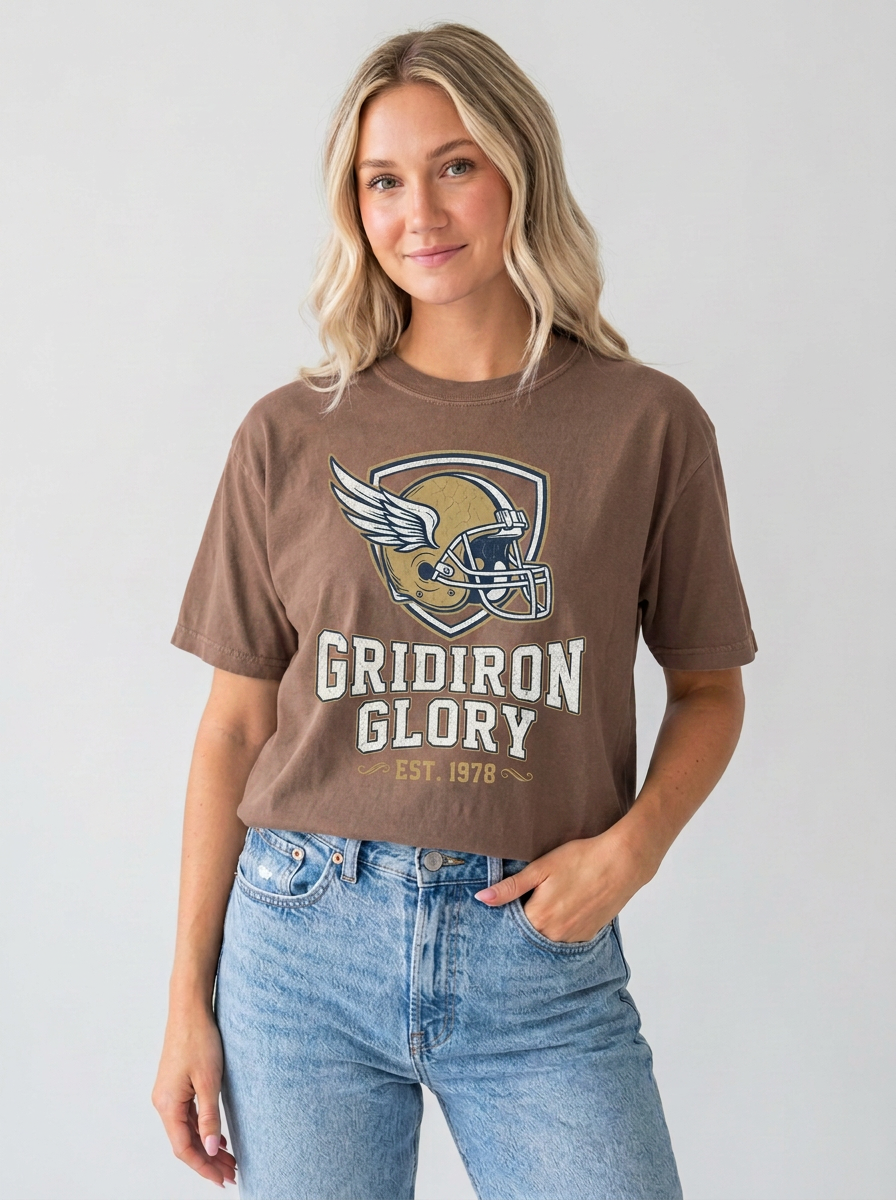 Women's Football Fan Gridiron Glory Winged Helmet Printed T-Shirt