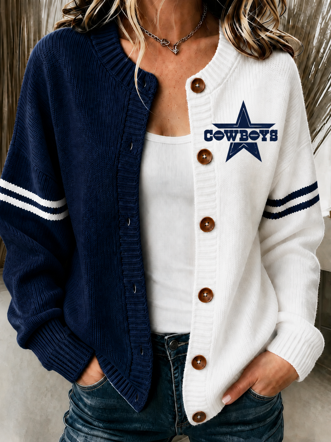 Women'S Casual Football Plant Knitted Cardigan Top Main image
