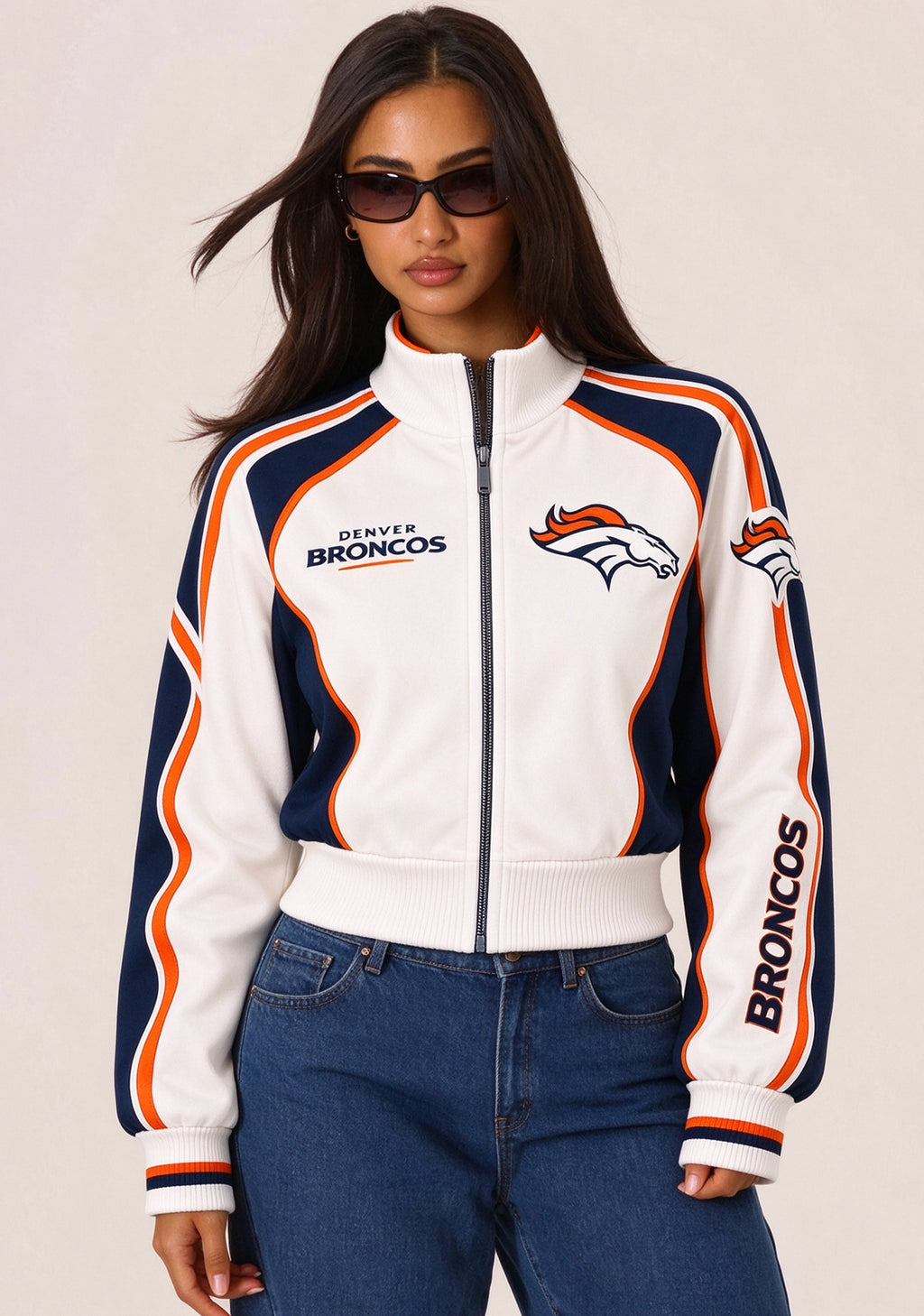 Women's Denver Broncos Cropped Zip Up Track Jacket