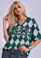 Women's Philadelphia Eagles Argyle #1 Fan Heart Helmet V-Neck T-Shirt