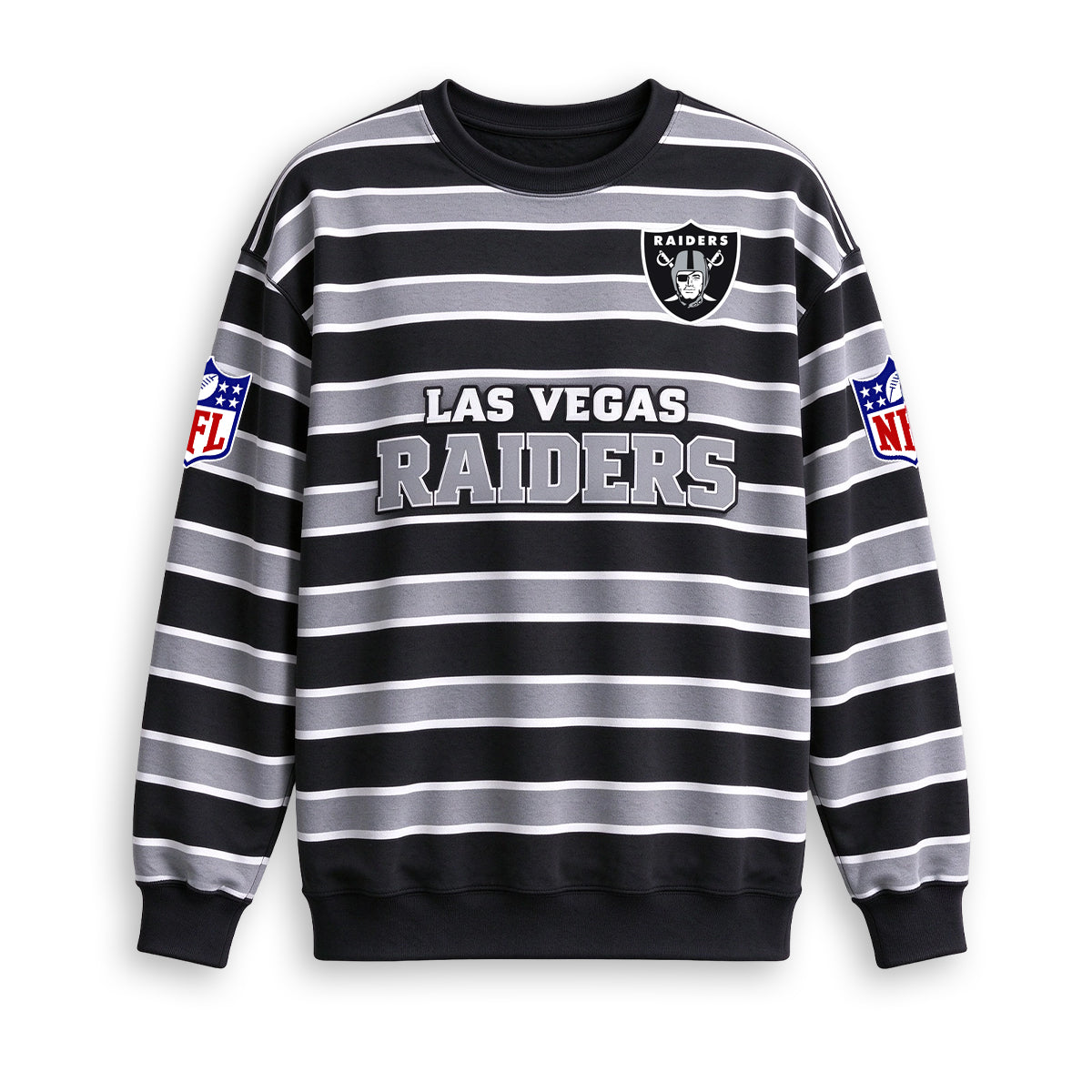 Men's Las Vegas Raiders Striped NFL Crew Neck Sweatshirt