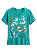 Women's Miami Dolphins Wildflower Graphic V-Neck Raglan Rolled T-Shirt