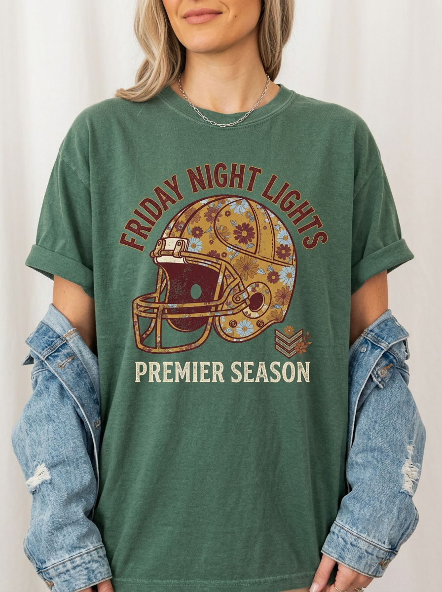 Women's Football Friday Night Lights Floral Helmet Printed T-Shirt