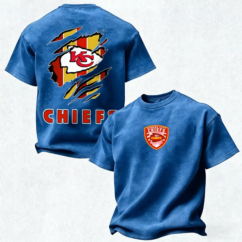 Kansas City Chiefs Printed Unisex 100% Pure Cotton Washed T-Shirt