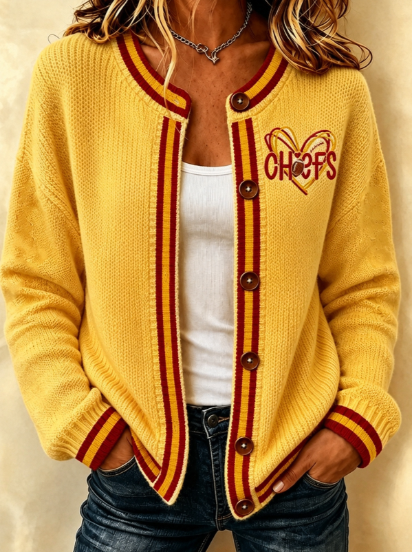 Women'S Casual Football Print Knitted Cardigan Top