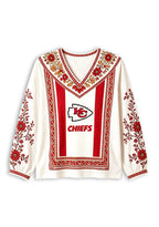 Women's Kansas City Chiefs Floral Printed V-Neck Long Sleeve Shirt
