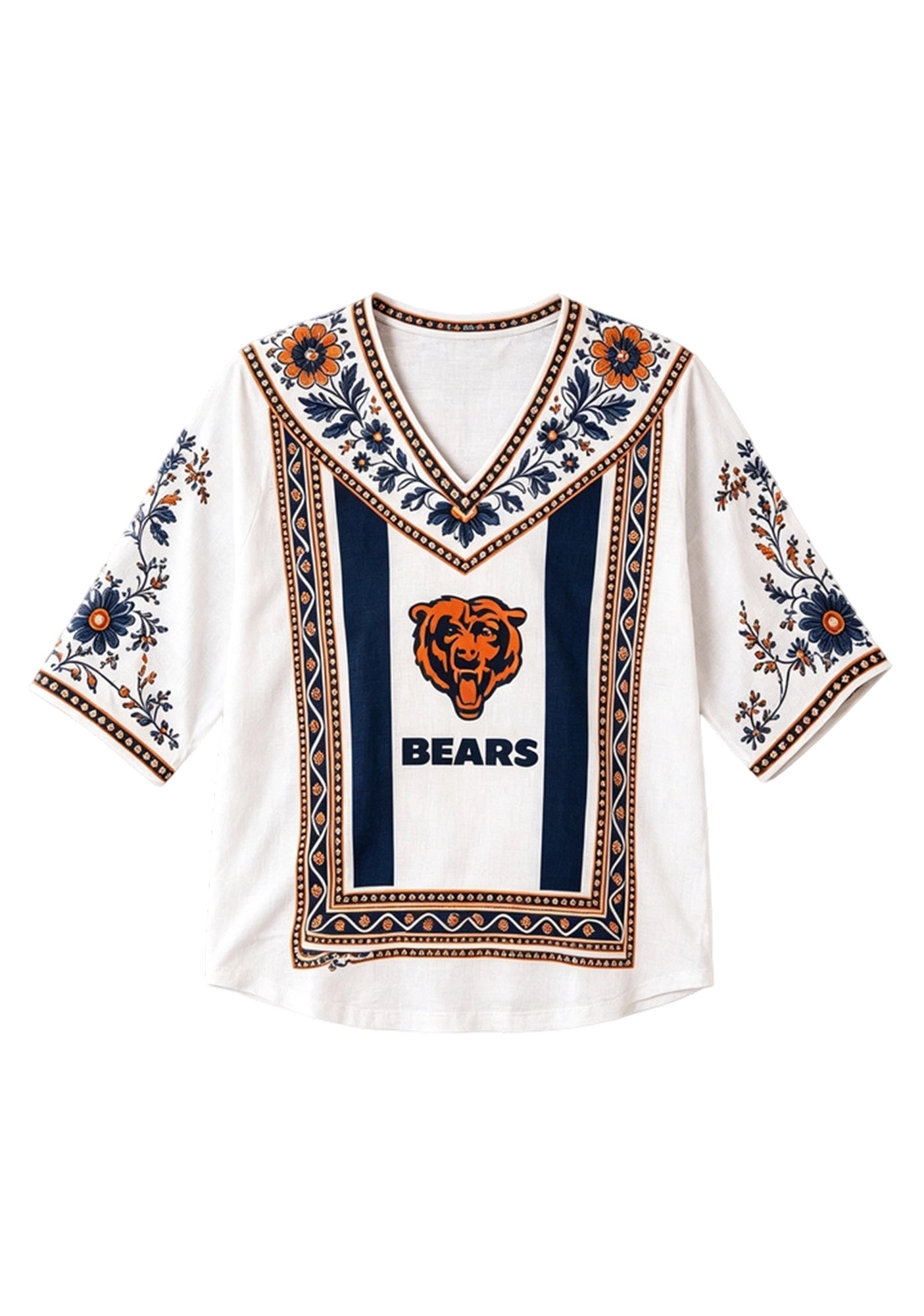Boho Floral Chicago Bears V-Neck Blouse