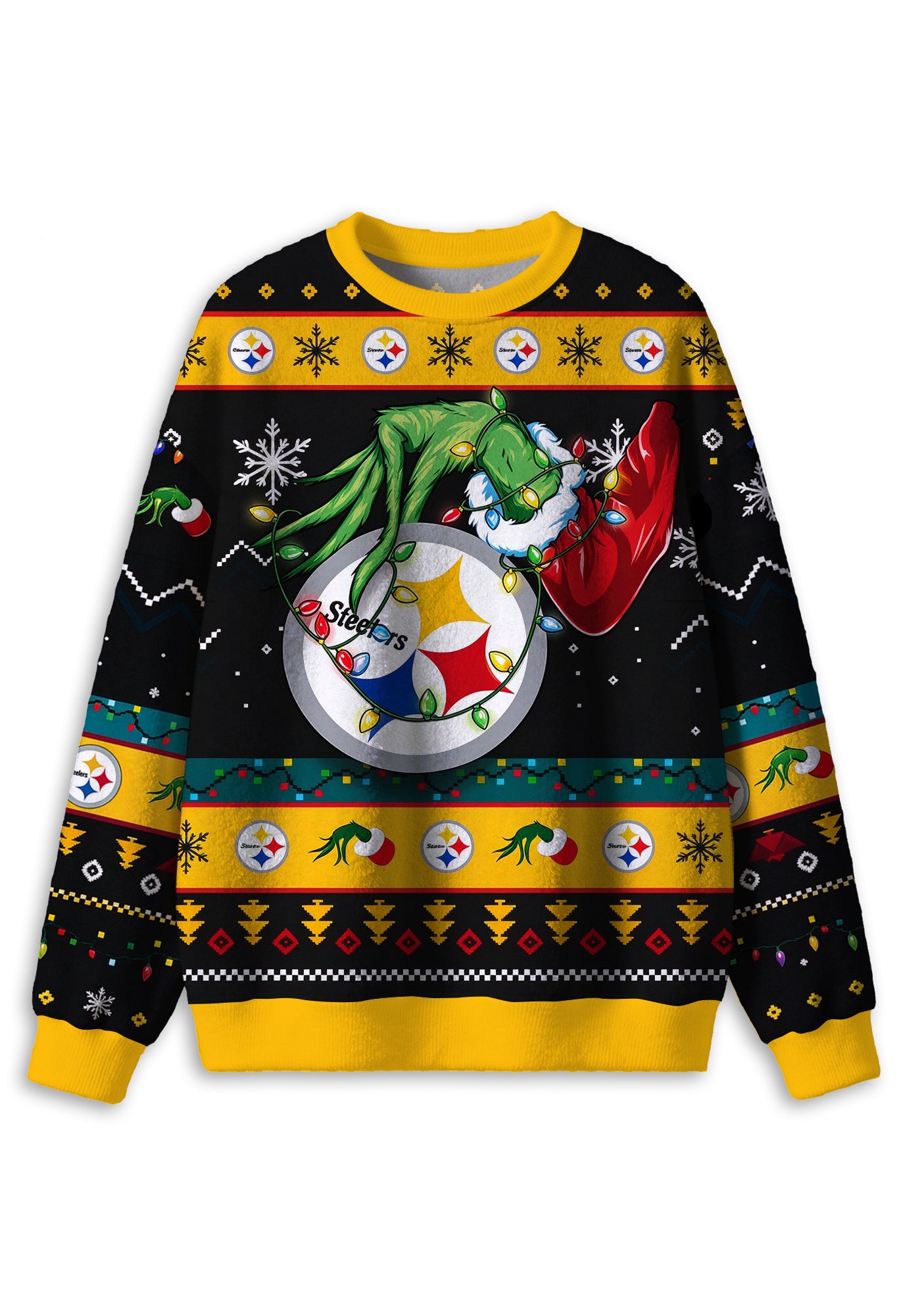Grinch Stealing Pittsburgh Steelers Logo Ugly Christmas Sweatshirt Secondary image