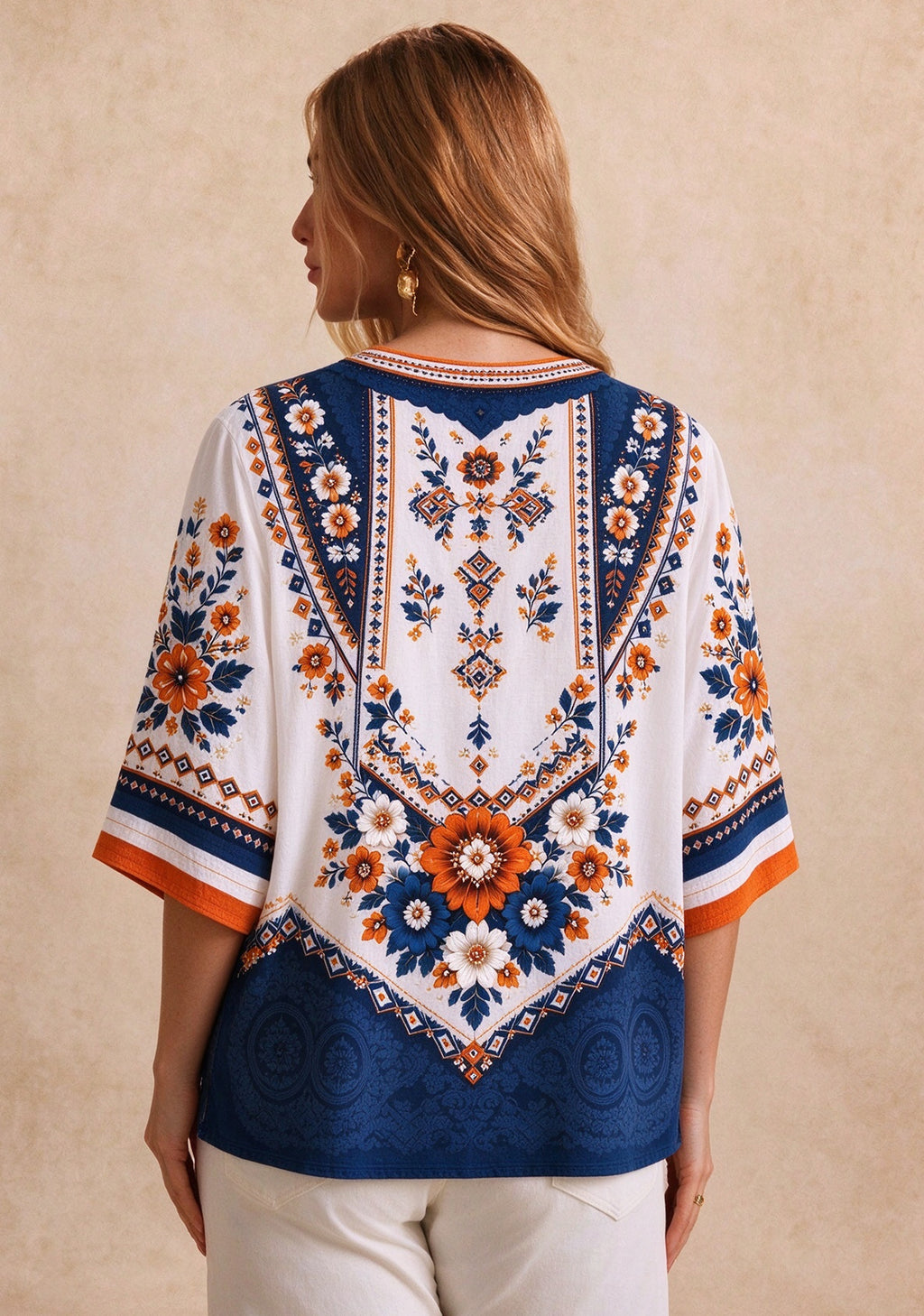 Women’s Denver Broncos Boho Floral V-Neck 3/4 Sleeve Shirt