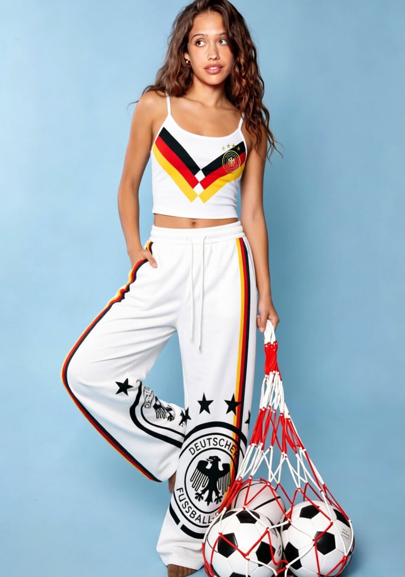 Germany DFB 4 Stars Flag Stripe Fan Tops & Elasticated Trousers Two-Piece Set Main image