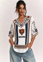 Boho Floral Chicago Bears V-Neck Blouse