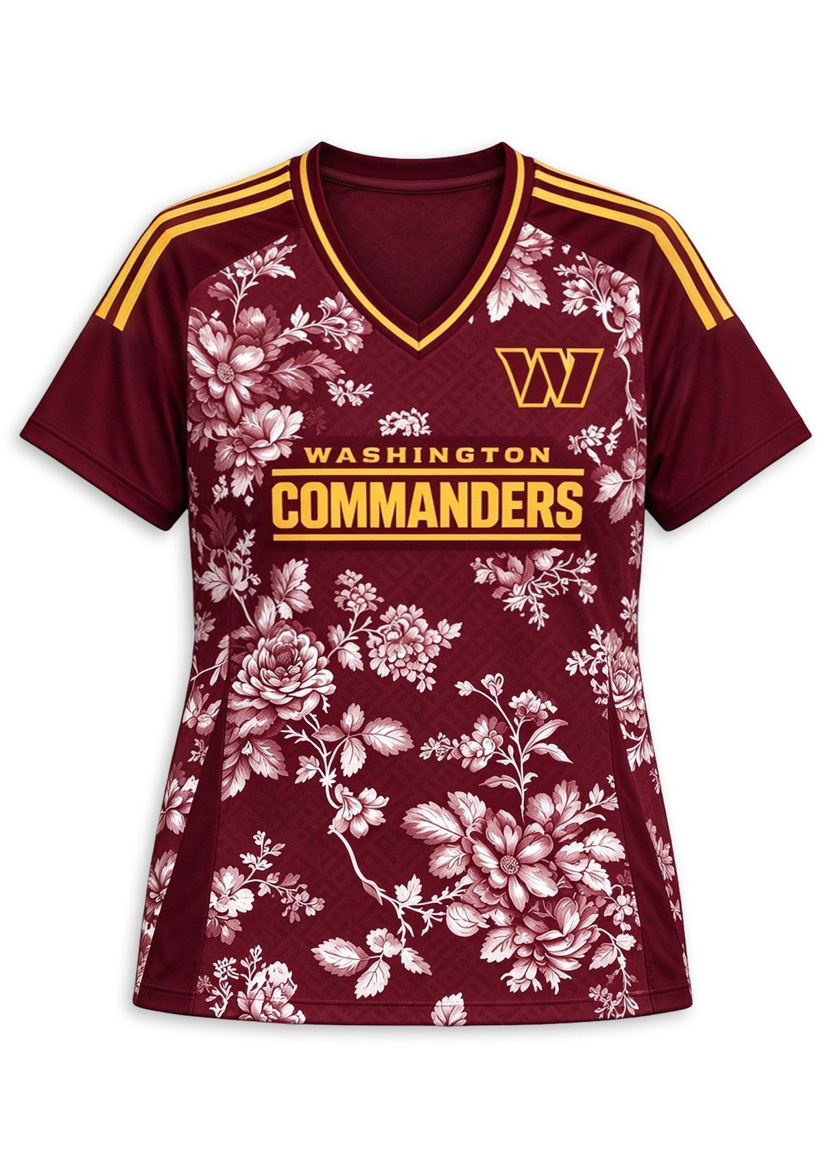 Women's Washington Commanders Floral V-Neck T Shirt