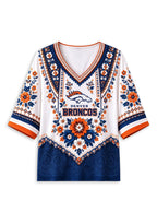 Women’s Denver Broncos Boho Floral V-Neck 3/4 Sleeve Shirt