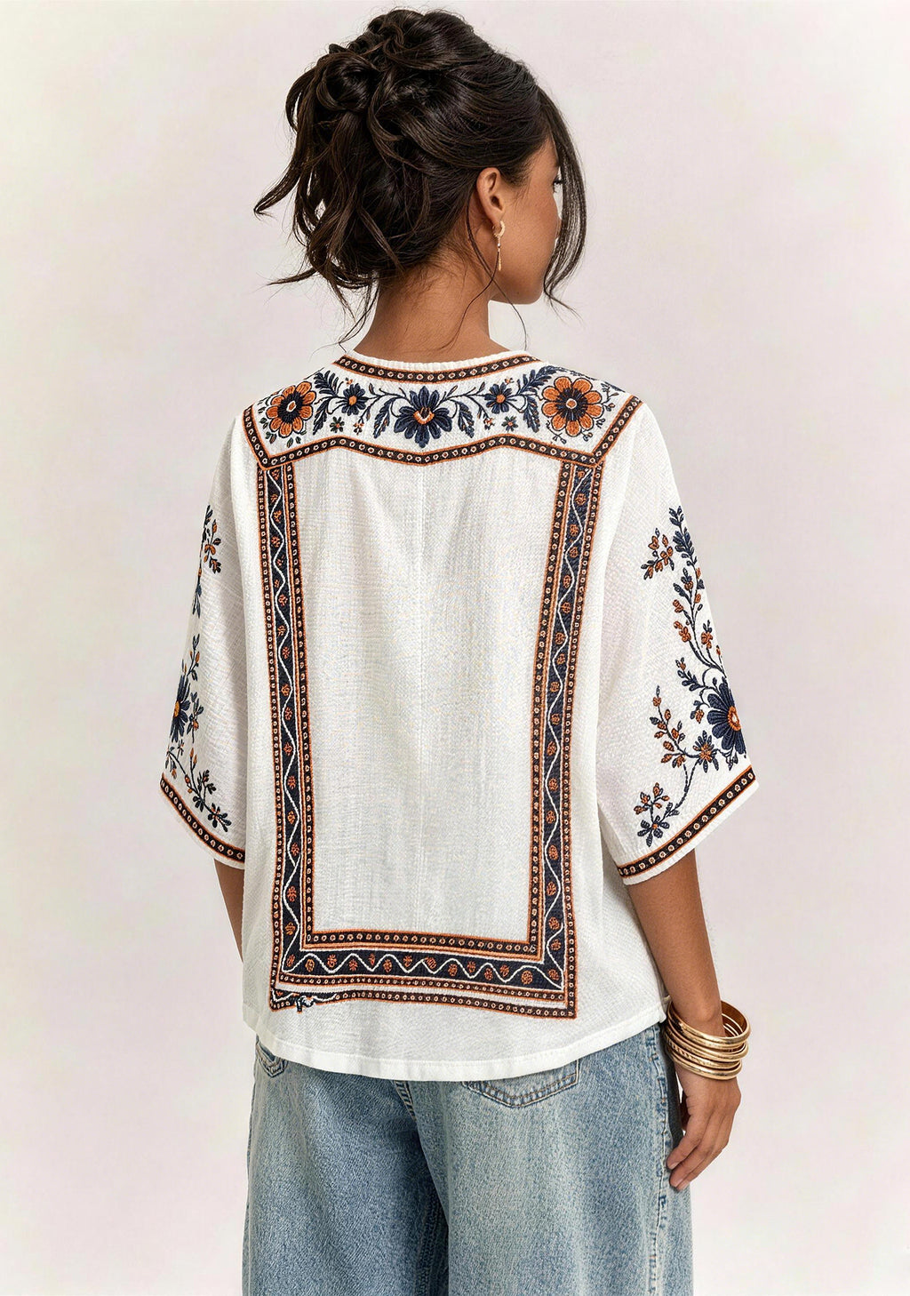 Boho Floral Chicago Bears V-Neck Blouse