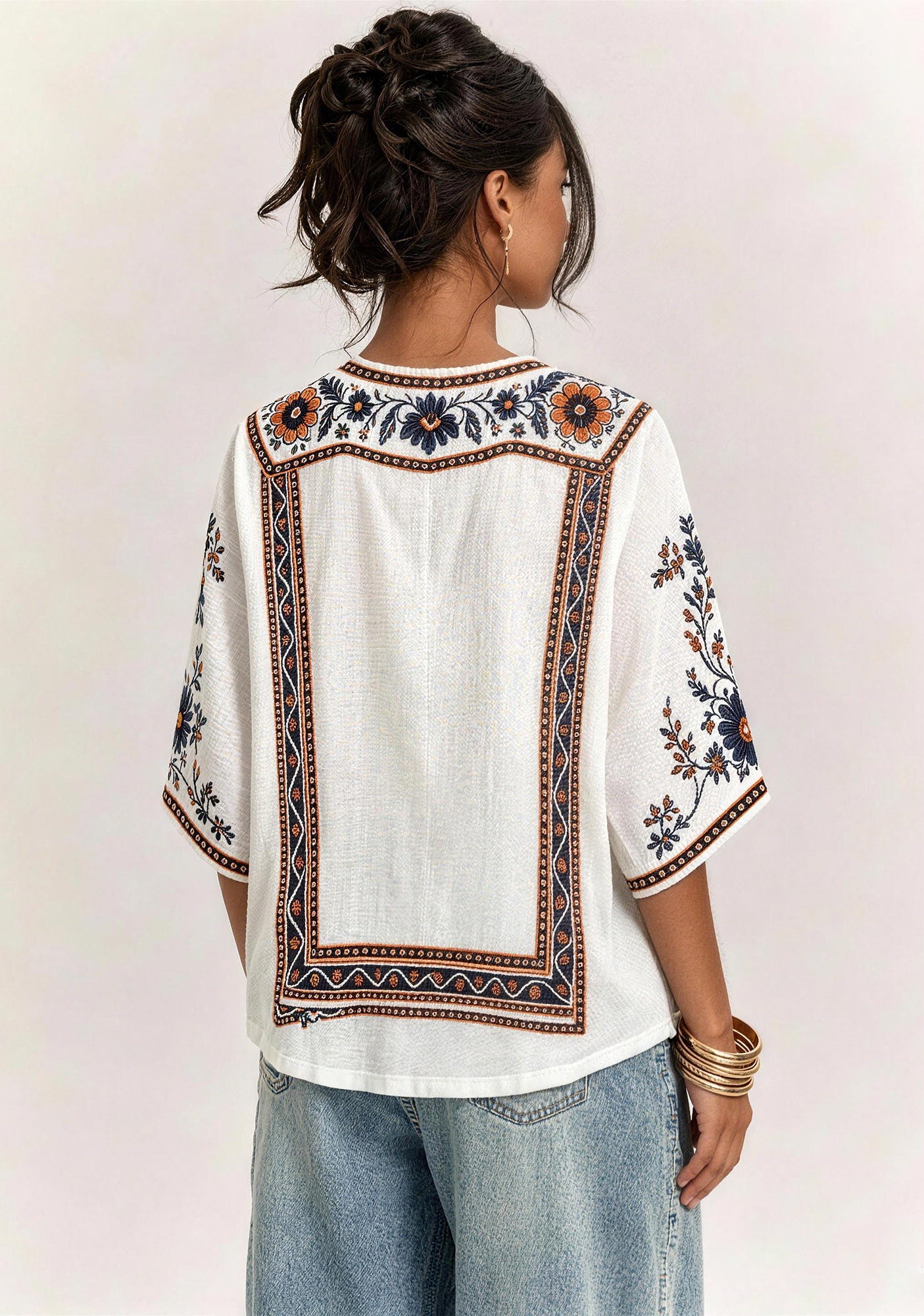 Boho Floral Chicago Bears V-Neck Blouse