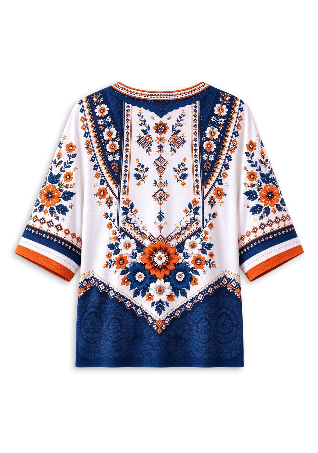 Women’s Denver Broncos Boho Floral V-Neck 3/4 Sleeve Shirt