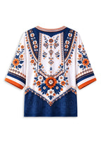 Women’s Denver Broncos Boho Floral V-Neck 3/4 Sleeve Shirt