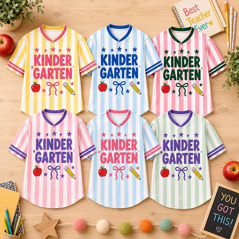 Personalized Grade Stripe Bow Apple Pencil Teacher Baseball Jersey Main image