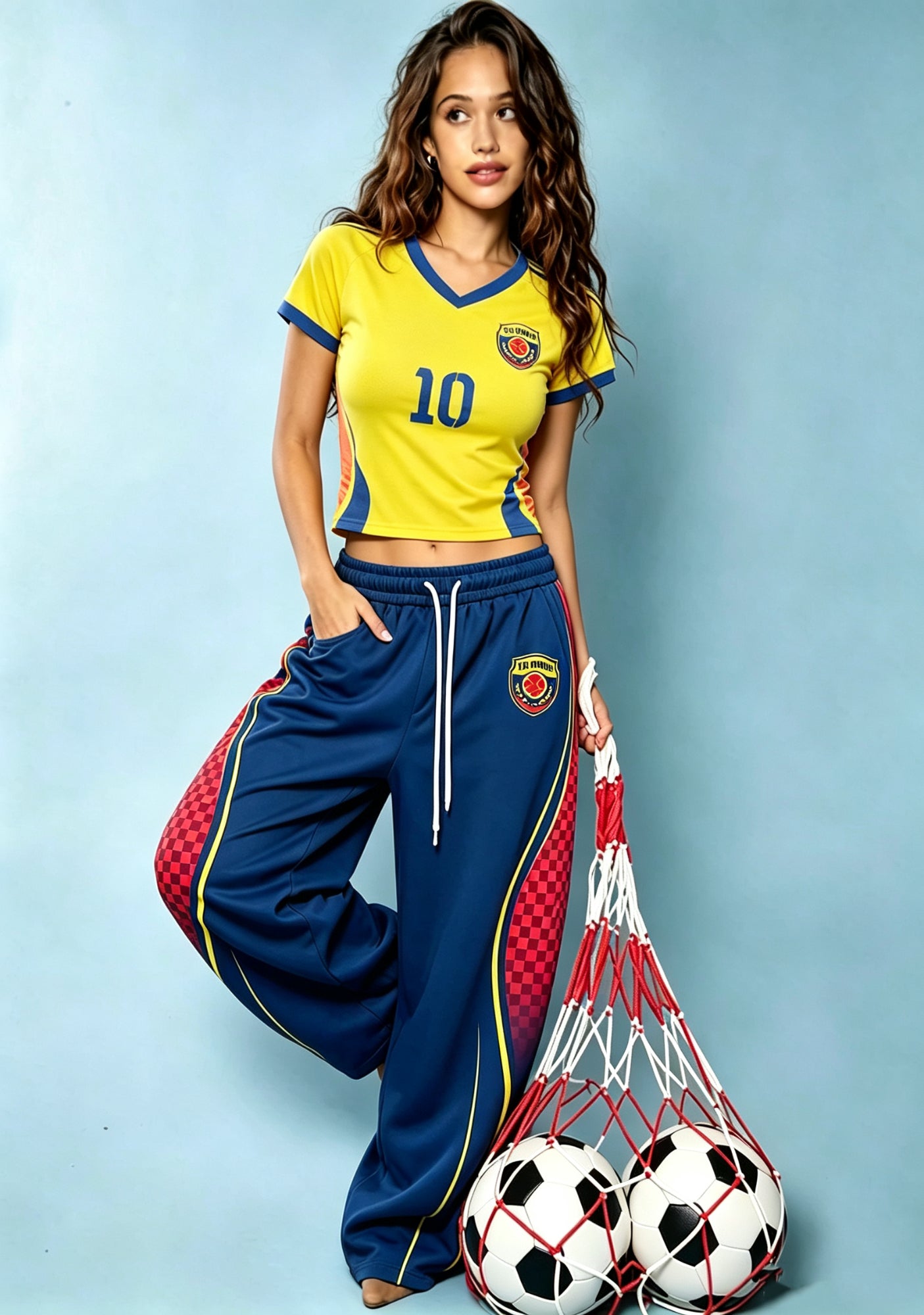 Checker Side Stripe Colombia Game Day Tops & Elasticated Trousers Two-Piece Set Main image