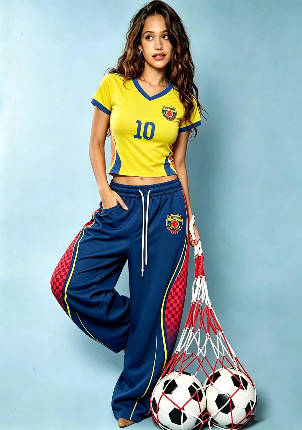 Checker Side Stripe Colombia Game Day Tops & Elasticated Trousers Two-Piece Set