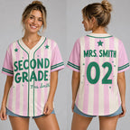 Personalized Grade And Name Preppy Stripes Star Teacher Baseball Jersey