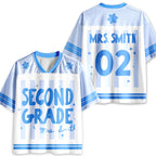 Personalized Grade And Name Preppy Stripes Teacher Mesh Jersey