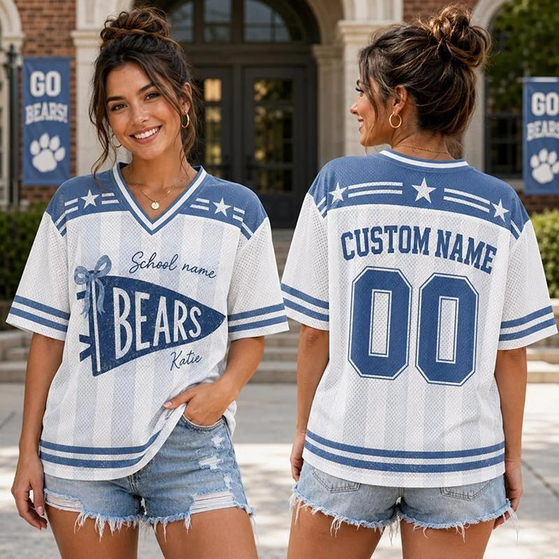 Personalized Mascot And Name Preppy Stripes Pennant Game Day Teacher Mesh Jersey Secondary image