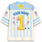 Personalized Grade And Name Gingham Stripes Pencil Bow Teacher Mesh Jersey