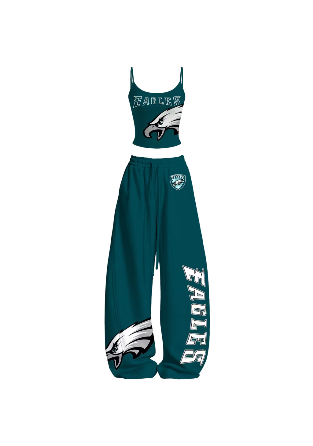 Dark Teal Eagles Logo Tops & Elasticated Trousers Two-Piece Set