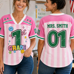 Personalized Name And Grade Striped Smile  Two Sided Star Teacher Mesh Jersey