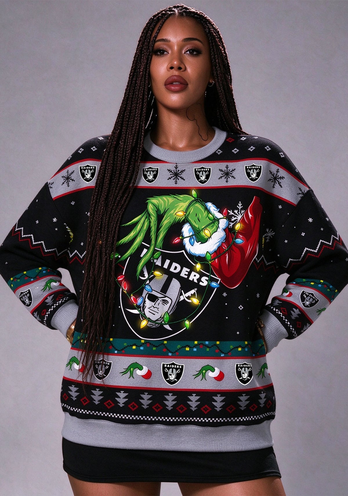 Grinch Las Vegas Raiders Logo Ugly Christmas Sweatshirt Main image