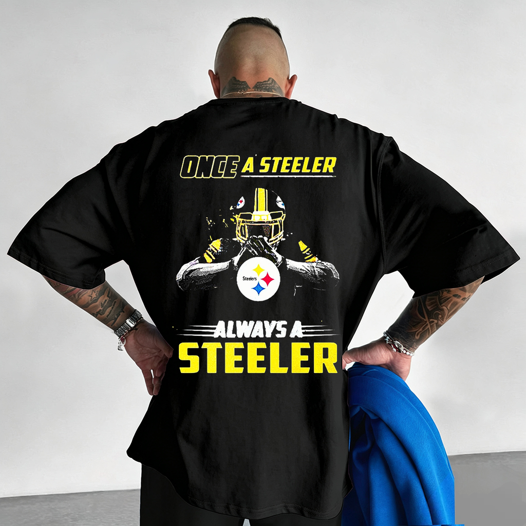 Steeler Always A Steeler Slogan Helmet  Printed T-Shirt