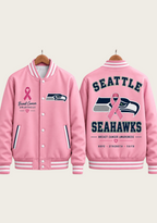 Seattle Seahawks Breast Cancer Awareness Pink Ribbon Varsity Jacket