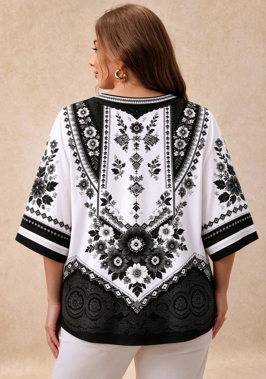 Women’s Las Vegas Raiders Boho Floral V-Neck 3/4 Sleeve Shirt